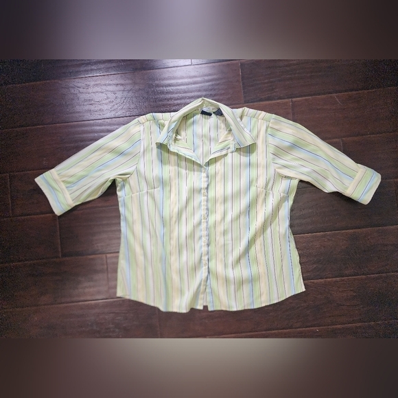 Cotton Express Striped Stretch Button Up Collared Womens Blouse 18W - Picture 9 of 9